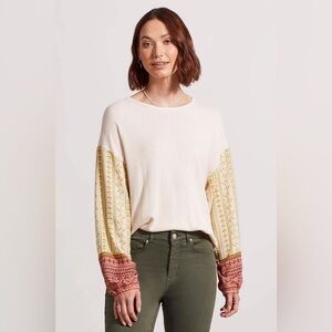 TRIBAL JEANS waffle knit oversized blouse with accent sleeves